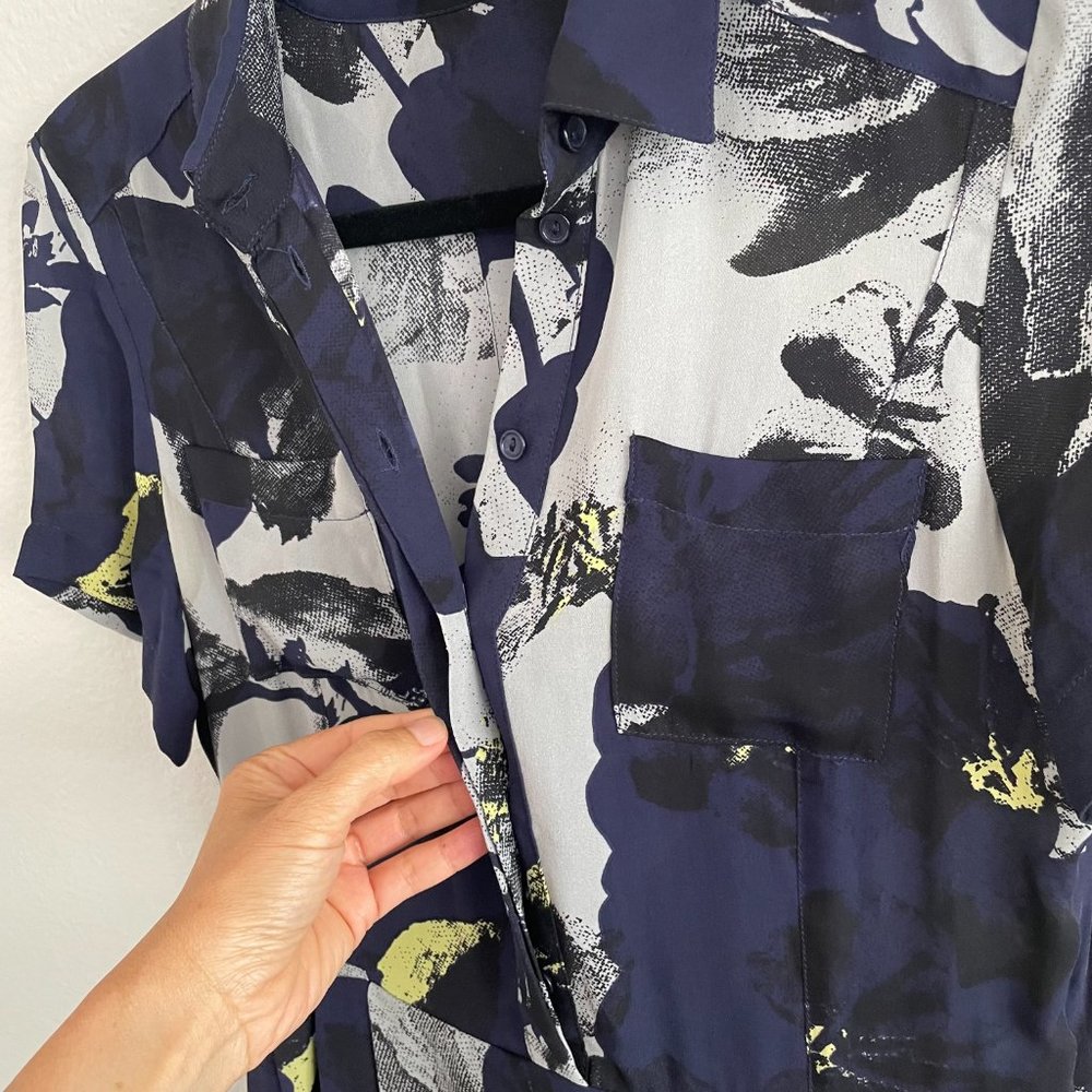 Parker Abstract Silk Navy Button Down Silk Dress - image 2